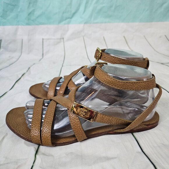 TORY BURCH Dalcin Leather Strappy Flat Sandals~Size 9 - Picture 1 of 12